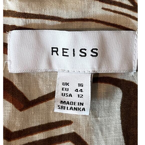 Reiss Dress Rosie fitted animal print midi beige brown size 12 - Picture 7 of 8